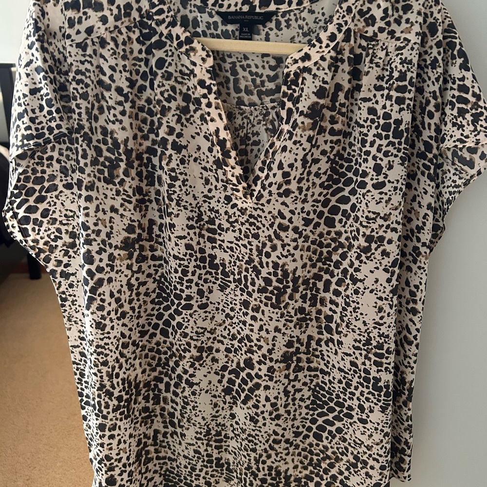 Banana Republic Beige and Black Animal Print Blouse